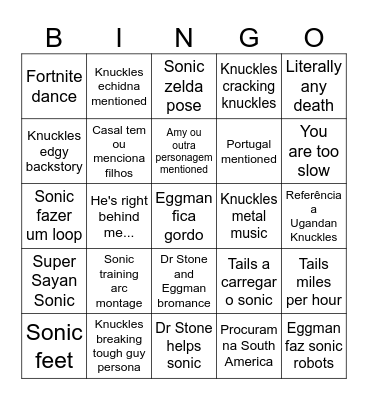 Sonic 2 bingo Card