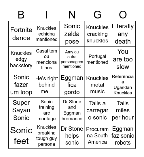 Sonic 2 bingo Card