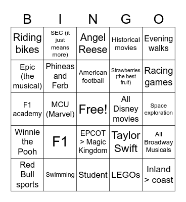 Ash’s Bingo Card