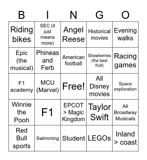 Ash’s Bingo Card