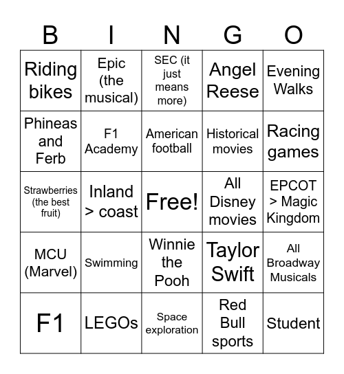 Ash’s Bingo Card
