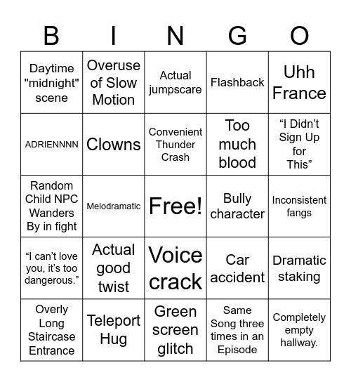 Venin Abyss Bingo Card