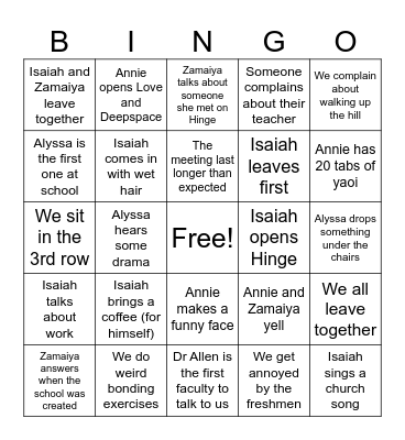 First Day of School Bingo Card