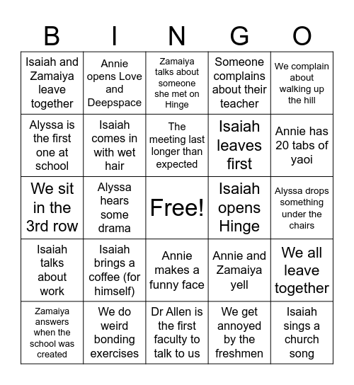 First Day of School Bingo Card