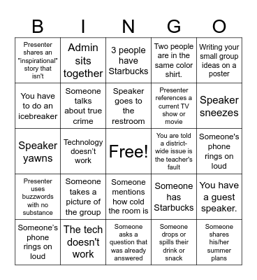 Professional Development Bingo Card