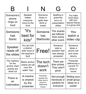 Teacher Professional Development Bingo Card
