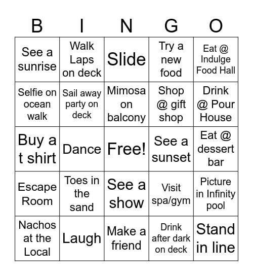 Sisters cruise Bingo Card