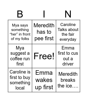 Girls trip Bingo Card