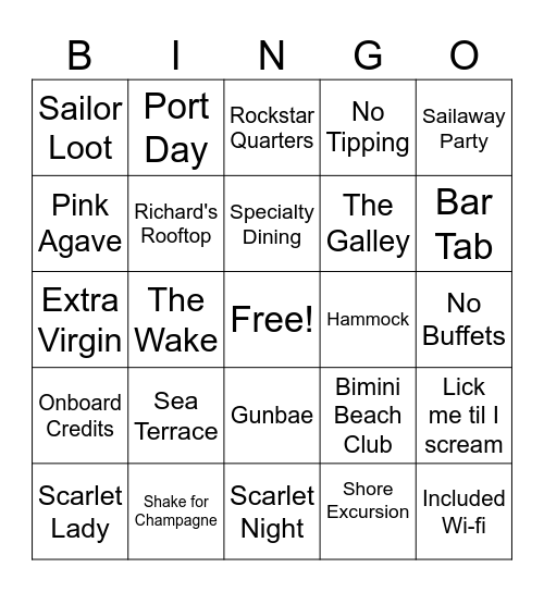 Virgin Voyages Cruise Night! Bingo Card
