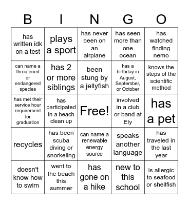 Find Someone Who Bingo Card