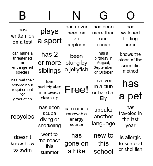 Find Someone Who Bingo Card