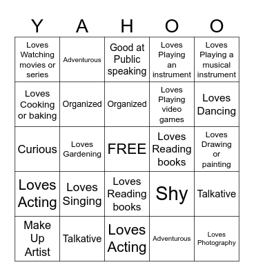 GET TO KNOW YOU Bingo Card