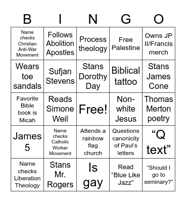 Lefty Christian Bingo Card