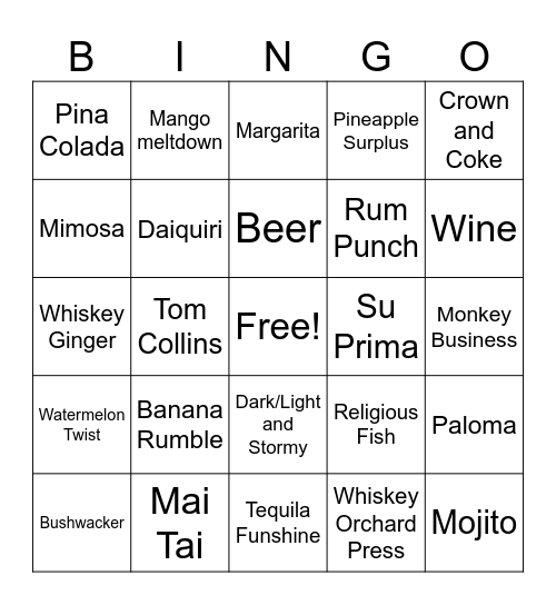 Cold drink in my hand Bingo Card