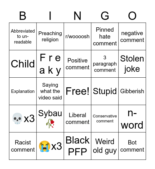 Youtube shorts comment bigo Bingo Card