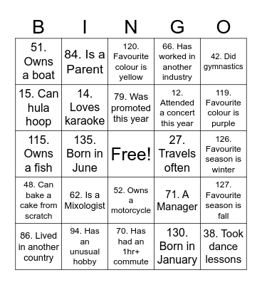 Get to know each other Bingo Card