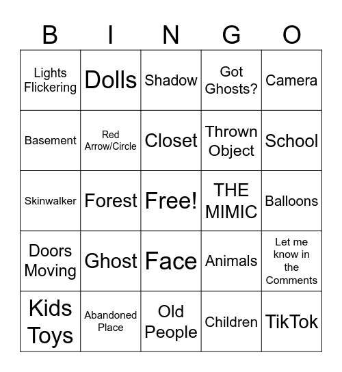 Horror Bingo Card