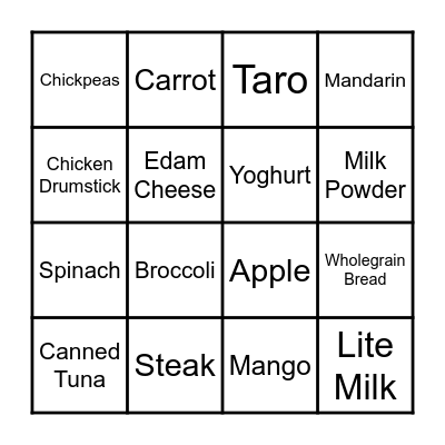 4 Food Groups Bingo Card