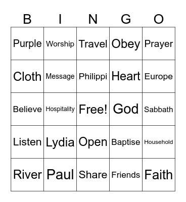 Lydia Listens and Believes Bingo Card