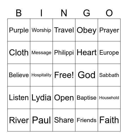 Lydia Listens and Believes Bingo Card
