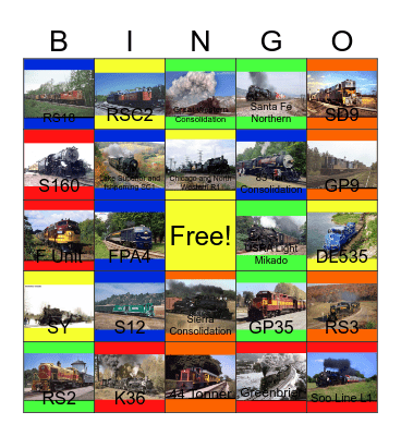 Guide to Tourist Railroads around the U.S.A Bingo Card