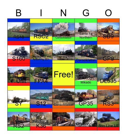 Guide to Tourist Railroads around the U.S.A Bingo Card