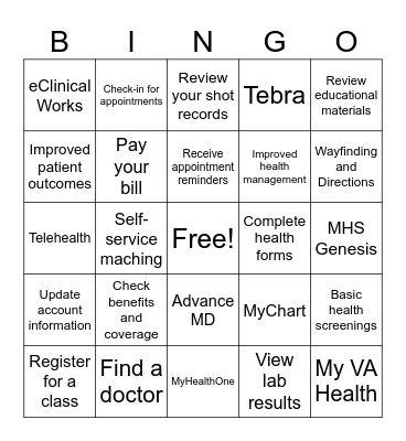 Patient Portals and Health Kiosks Bingo Card