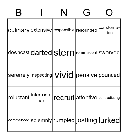 VOCAB Word Bingo 2 Bingo Card