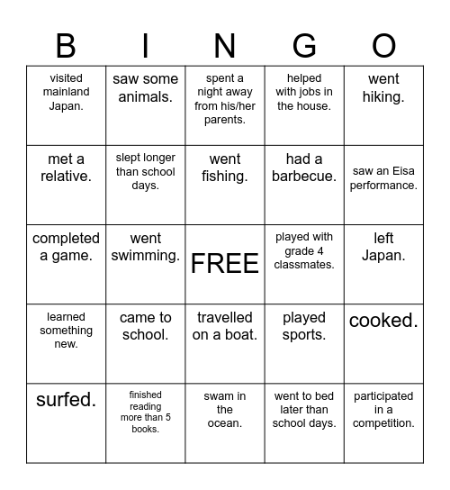 Find some who, during the summer break,... Bingo Card