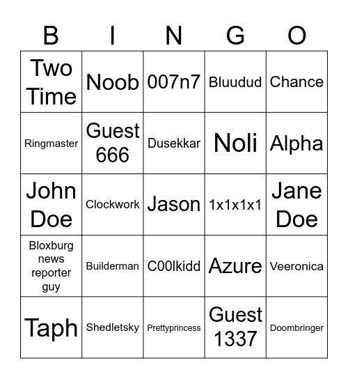 FORSAKEN Bingo Card