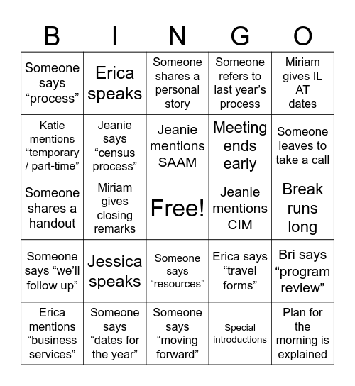 ILAT Workshop Bingo Card
