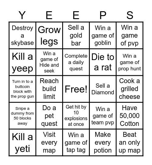Yeeps bingo Card