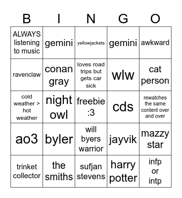 sara's bingo Card