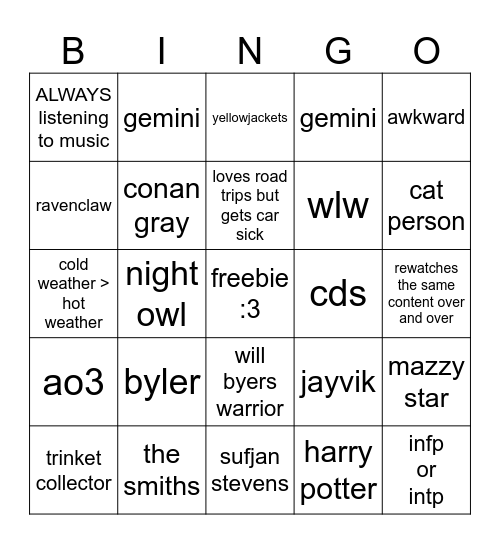 sara's bingo Card