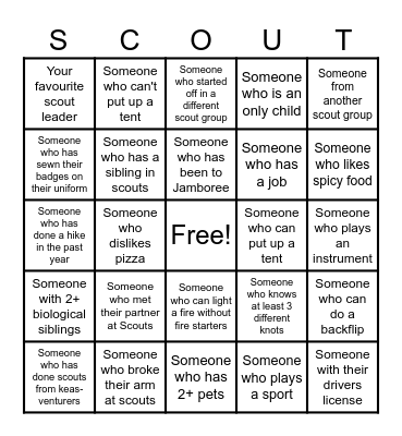 Scouts Bingo Card