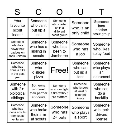 Scouts Bingo Card