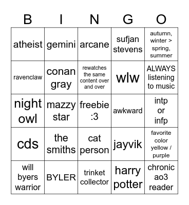 Undksmsm Bingo Card