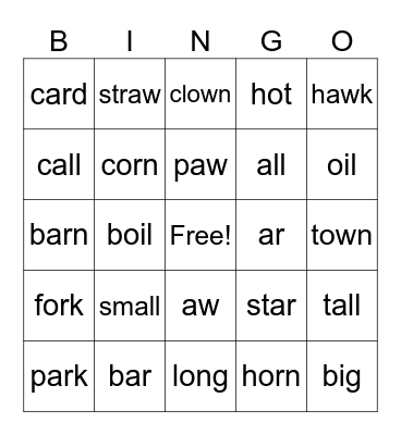Phonics Bingo Card