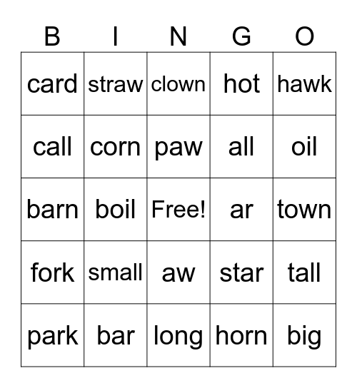 Phonics Bingo Card