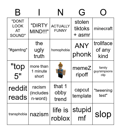 youtube shorts slop bingo Card