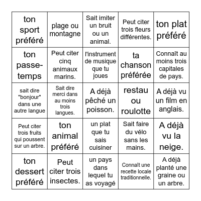 J'apprends à connaître mes camarades Bingo Card