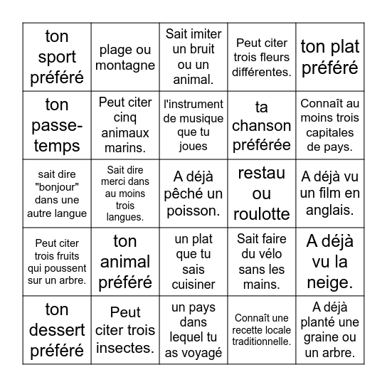 J'apprends à connaître mes camarades Bingo Card