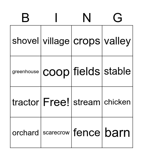 Countryside  Bingo Card