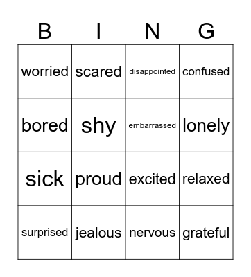 Emotions Bingo Card