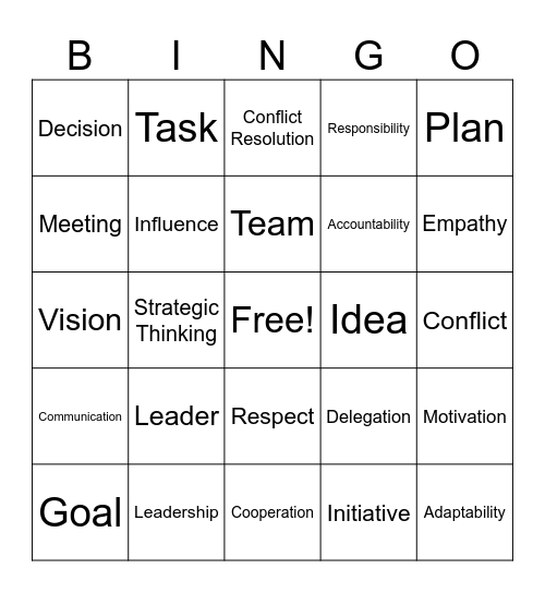 Leadership Bingo Card