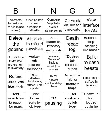 PoE QoL Bingo Card