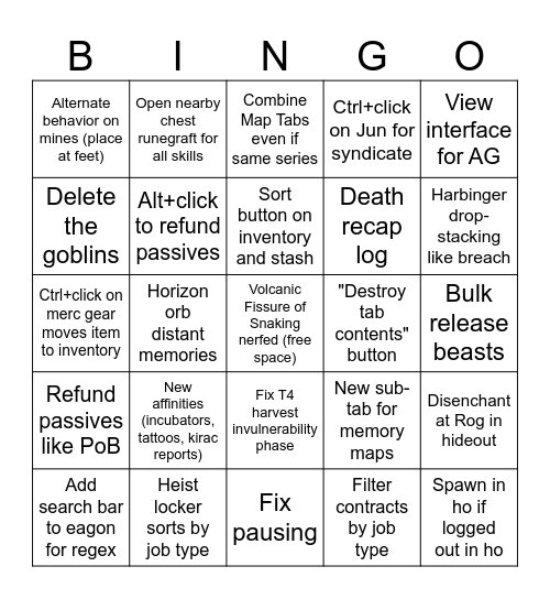 PoE QoL Bingo Card