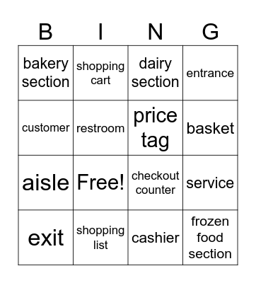 Supermarket Bingo Card