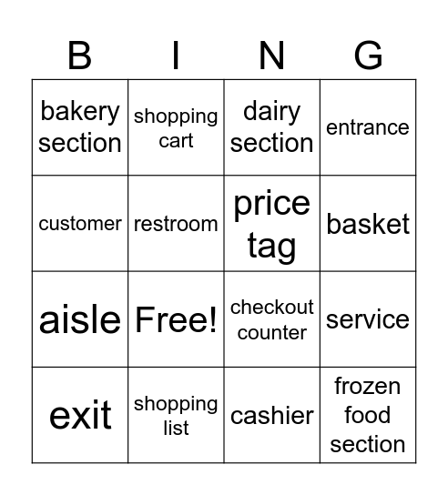 Supermarket Bingo Card
