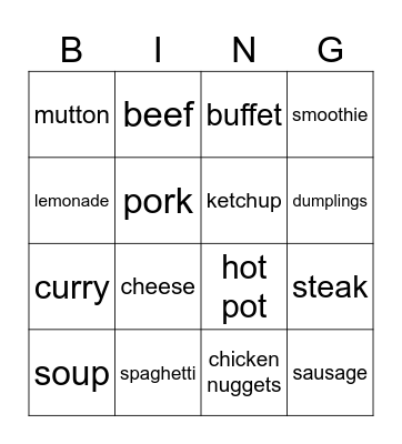 Food Bingo Card